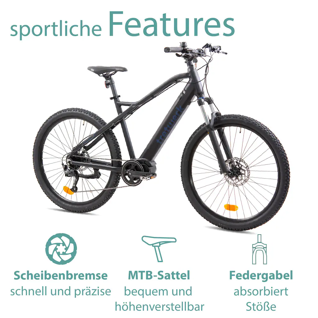 Tretwerk E-Bike »Commander« 9 Gang Shimano Altus M2000 Mittelmotor 250 W Pedelec Elektrofahrrad für Damen u. Herren MTB Mountainbike auf Rechnung online kaufen Online