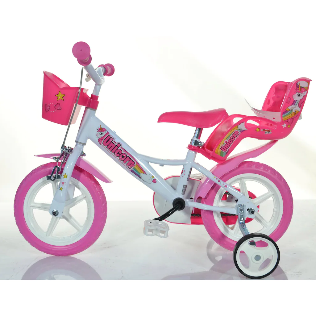 Dino Kinderfahrrad »Unicorn Einhorn 12 Zoll« 1 Gang mit Stützrädern Korb und Puppensitz Tiefpreis