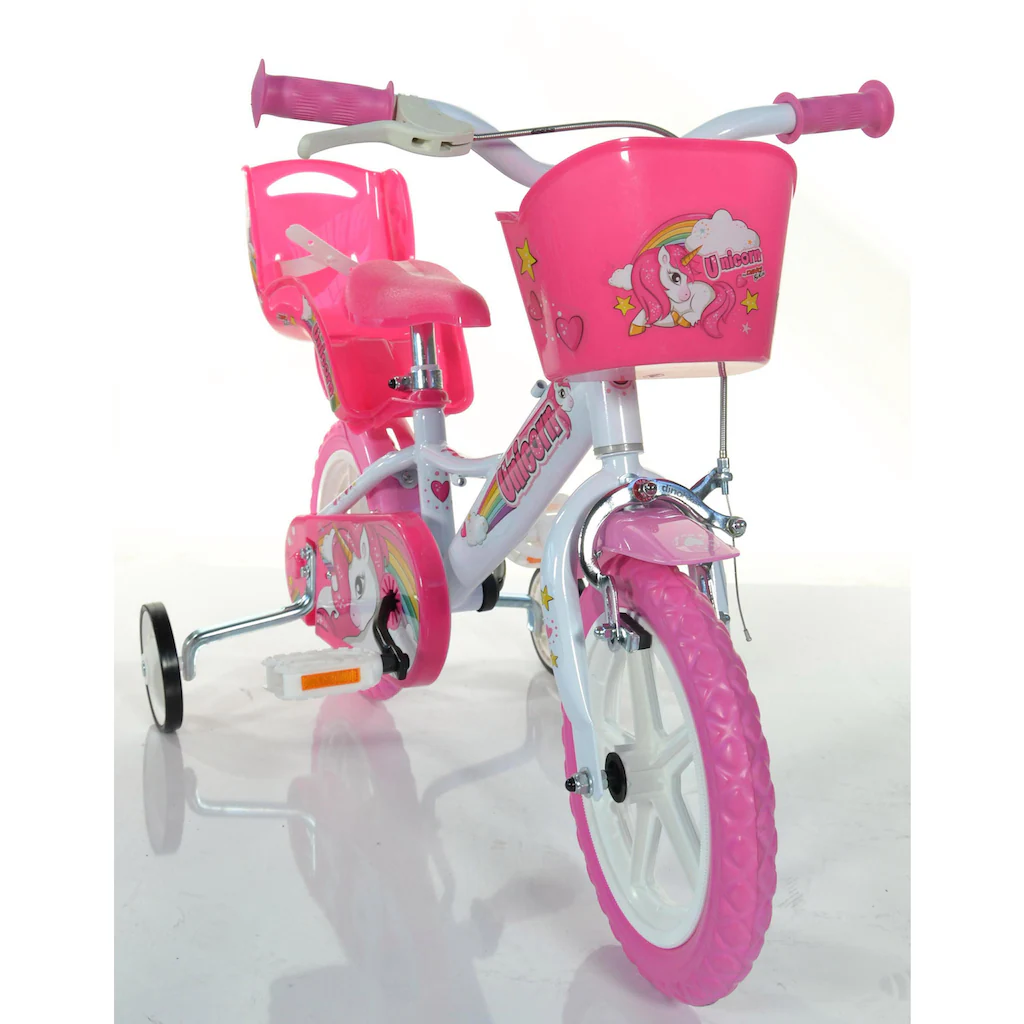 Dino Kinderfahrrad »Unicorn Einhorn 12 Zoll« 1 Gang mit Stützrädern Korb und Puppensitz Tiefpreis