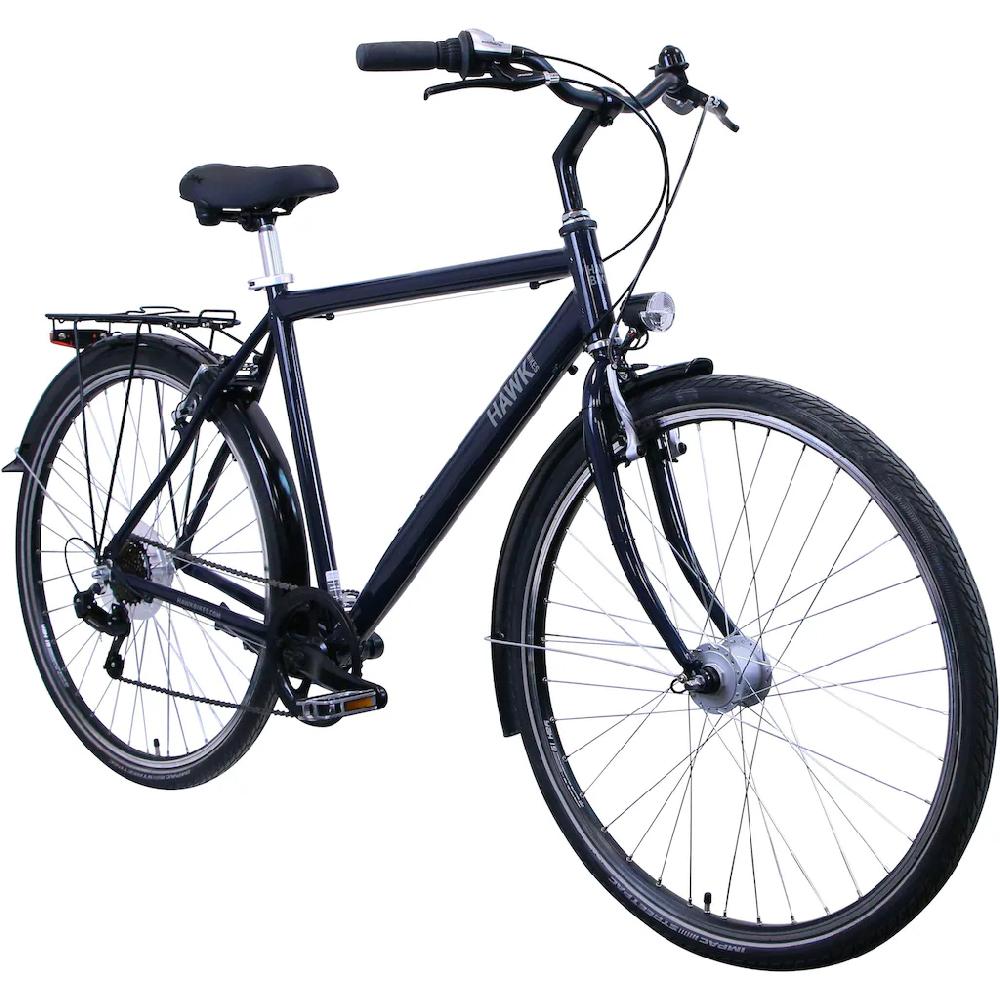 HAWK Bikes Cityrad »CityTrek Easy Blue Gent« 7 Gang Shimano Tourney Schaltwerk Kettenschaltung für Damen und Herren Kettenschaltung auf Raten Lagerräumung