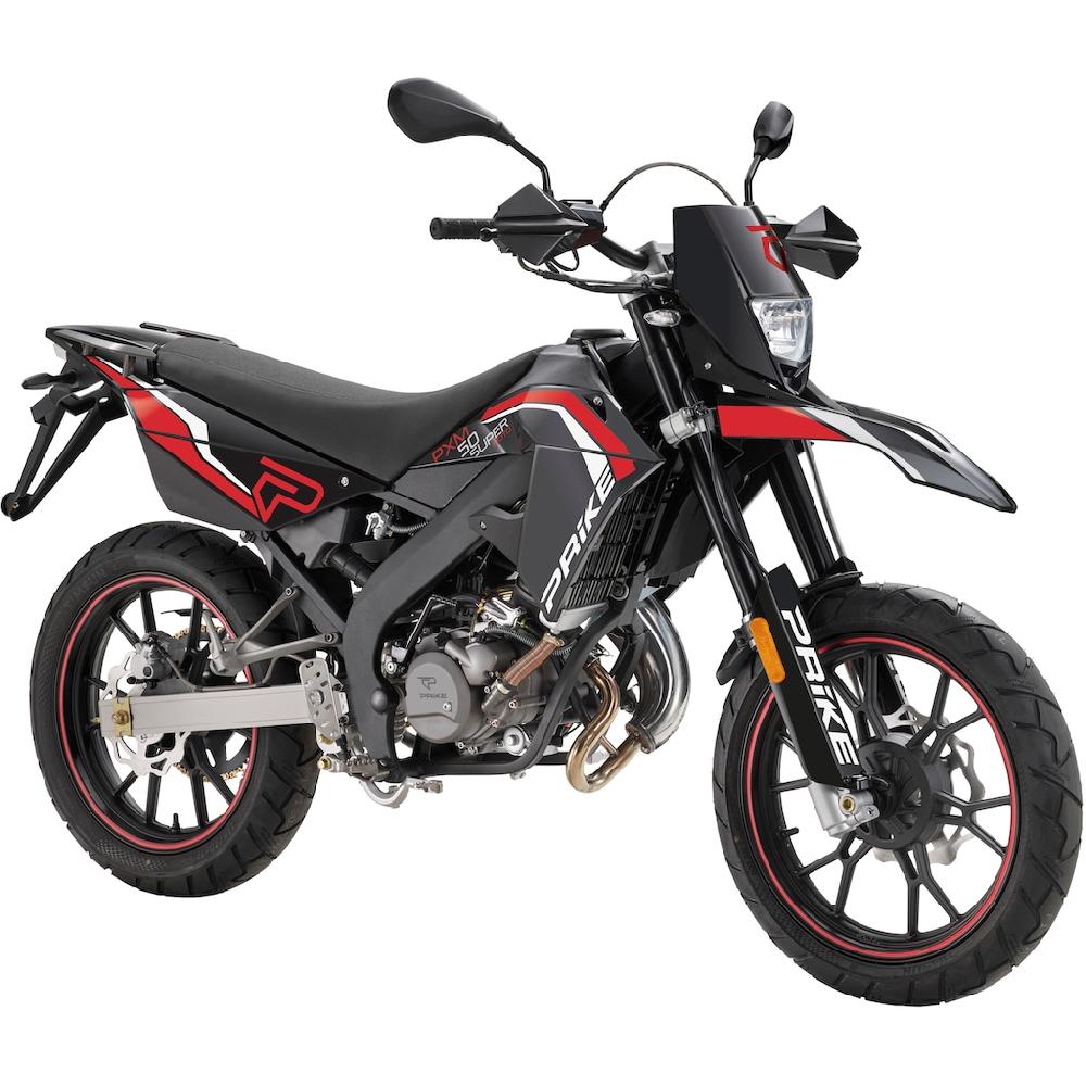 PRIKE Motorrad »PRIKE PXM 50 Supermoto E5 schwarz/rot« 50 cm³ 45 km/h Euro 5 4 7 PS auf Rechnung Sonderangebot der Fabrik